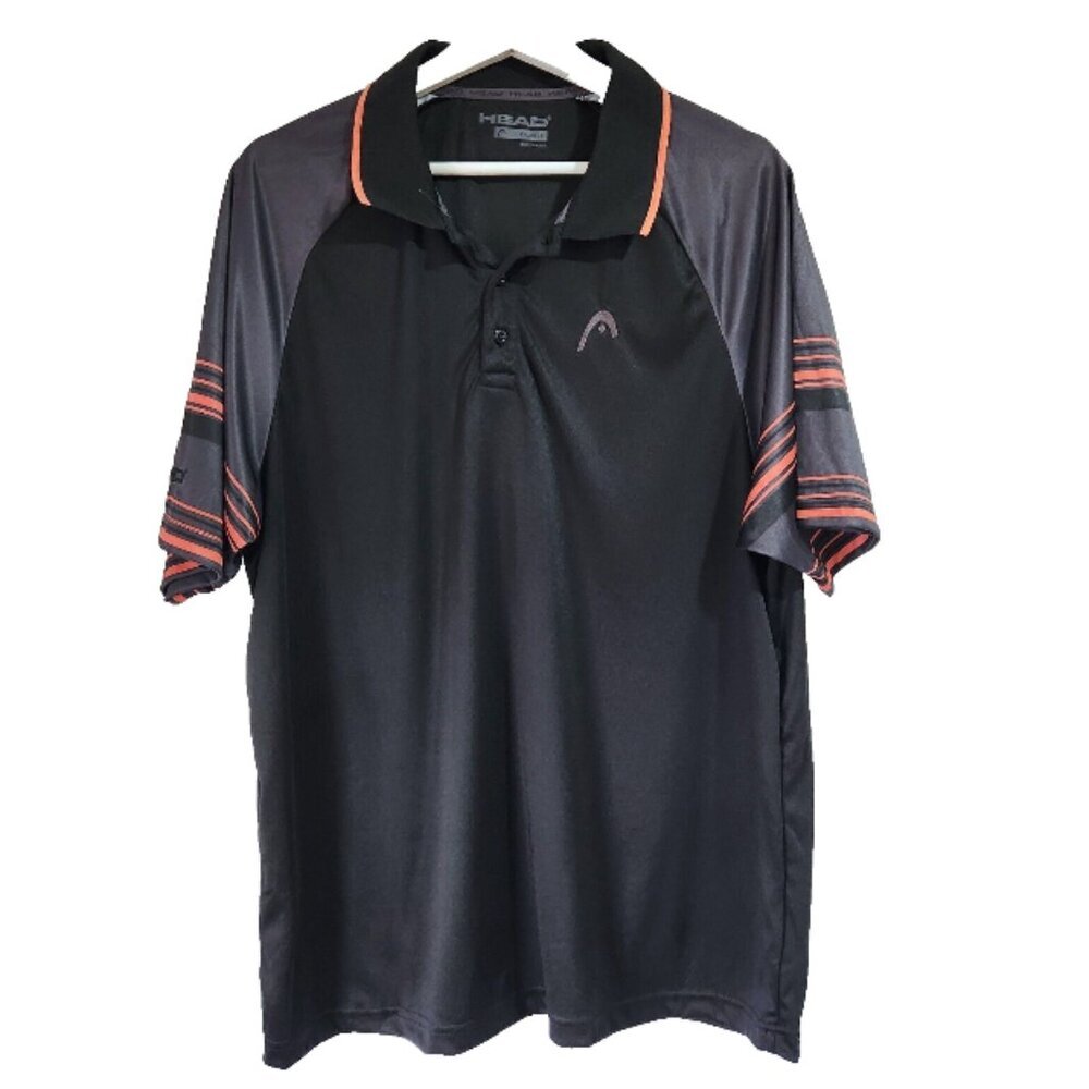 Head Polo Shirt Men's Size XL Black with Striped Sleeves 3 Button Collared